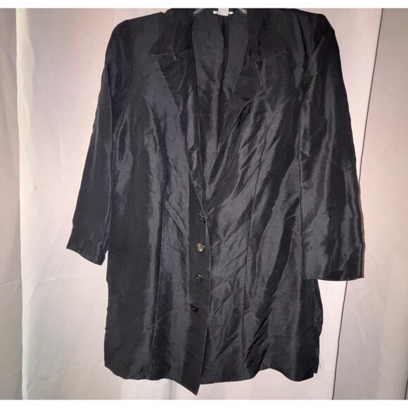 Vintage Silks by LSC Women's long shirt duster black 100% silk medium - Picture 1 of 6